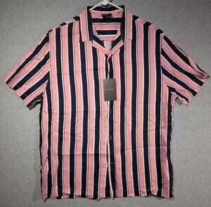 NWT Level Ten Men's Woven Shirt Medium Pink Striped Viscose Button Up LTSR-1750